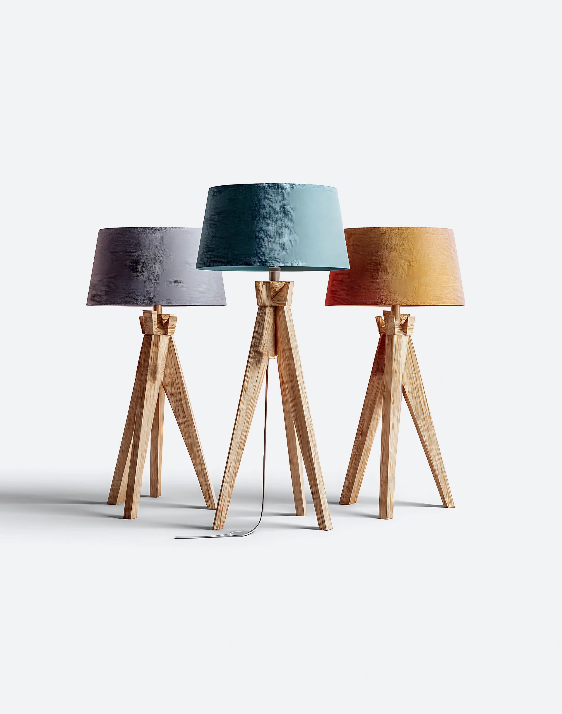 Modern wooden tripod floor lamps